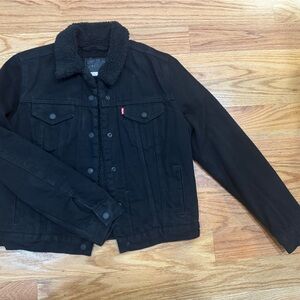 Levi’s Black Denim Jacket with Sherpa Collar